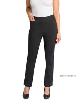 Pull On Dress Pants Straight Leg Stretchy Work Slacks 4 Pockets